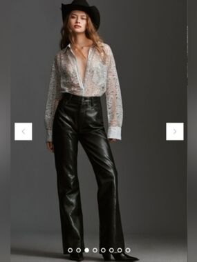 Anthropologie Indie Sleaze Festival Sheer Lace Button-Front Blouse Silver